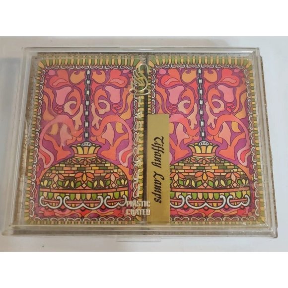 VINTAGE STANCRAFT DOUBLE DECK TIFFANY LAMPS PINACHLE Open Case With SEALED Cards - Picture 1 of 9